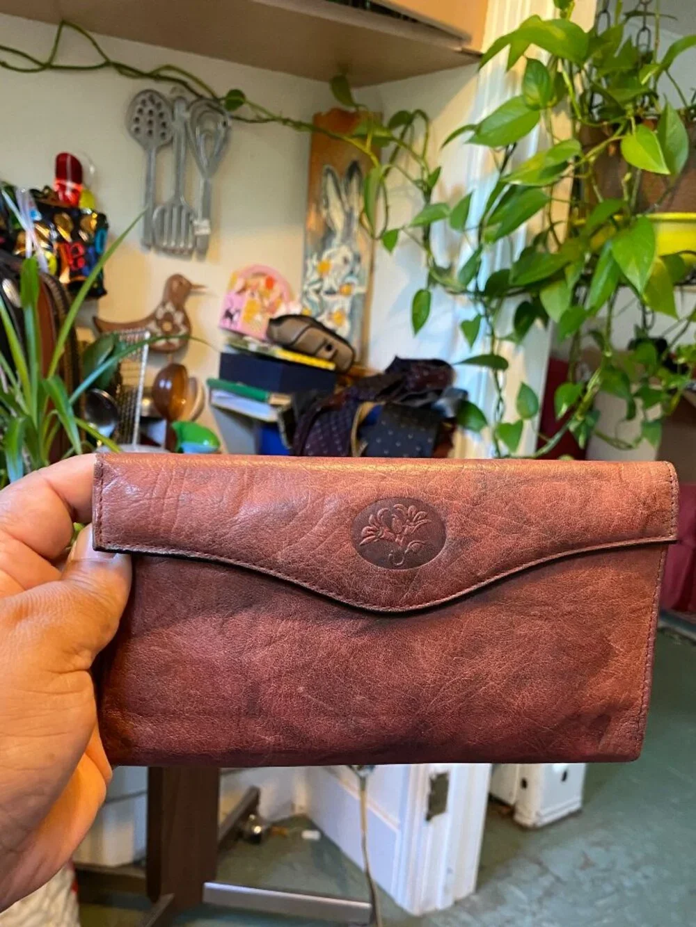 Buxton Heiress Wallet Coin Purse Clutch Brown Cowhide Leather Brown Red